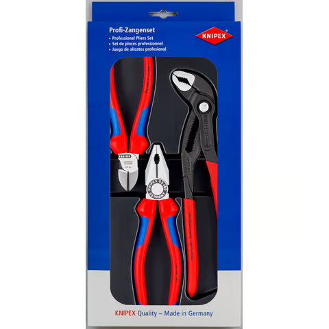 KNIPEX 3Pc Best Seller Plier Set - 250mm Cobra,180mm Combo Plier & 160mm Diagonal Cutter