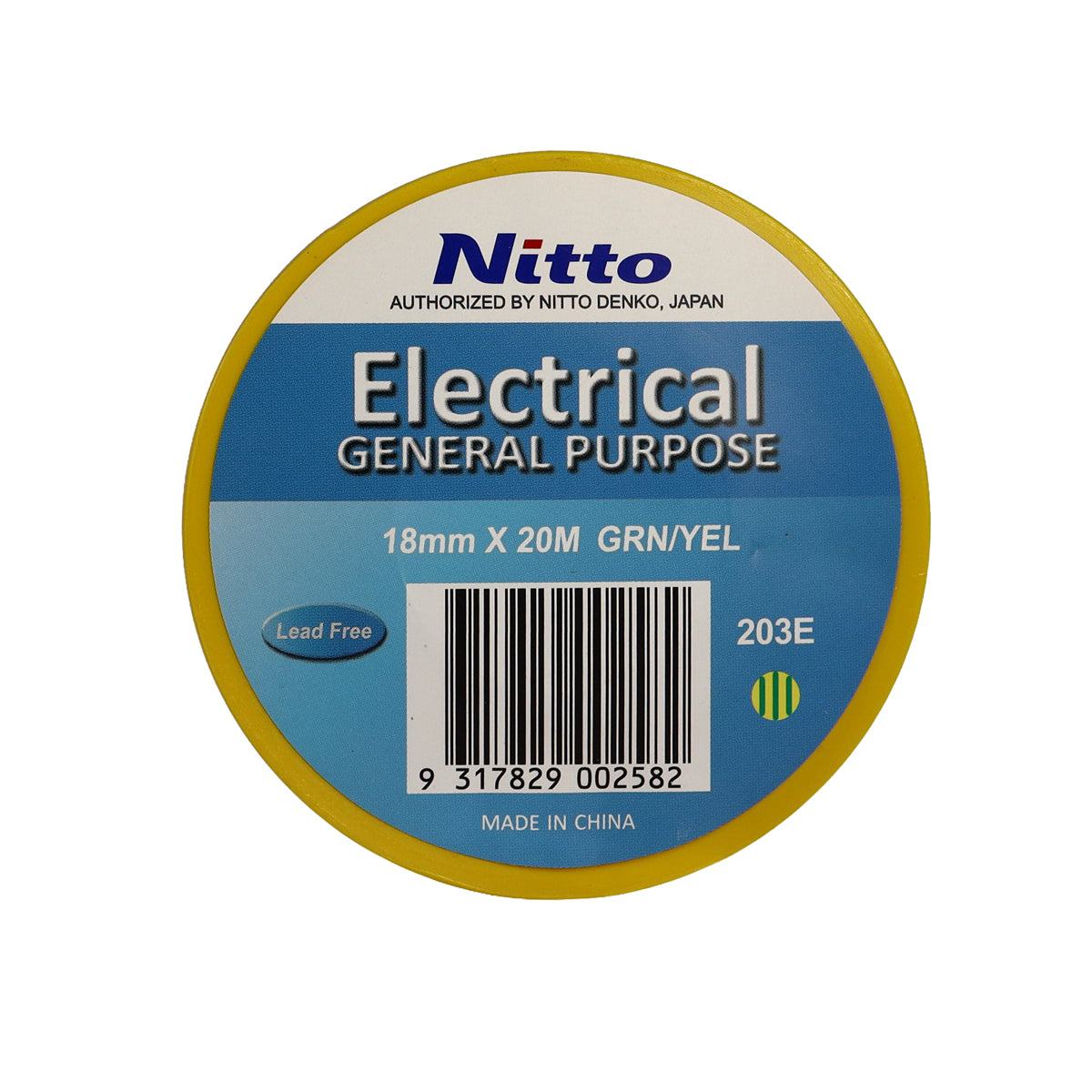 Nitto 203E Electrical Tape 18mm x 20m Yellow/Green (160)
