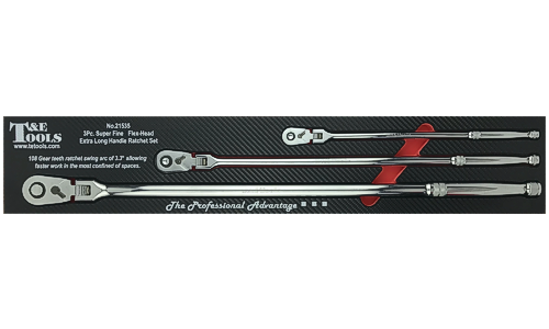 T&E 3Pc. 108 Tooth Flex-Head Long Handle Ratchet Set