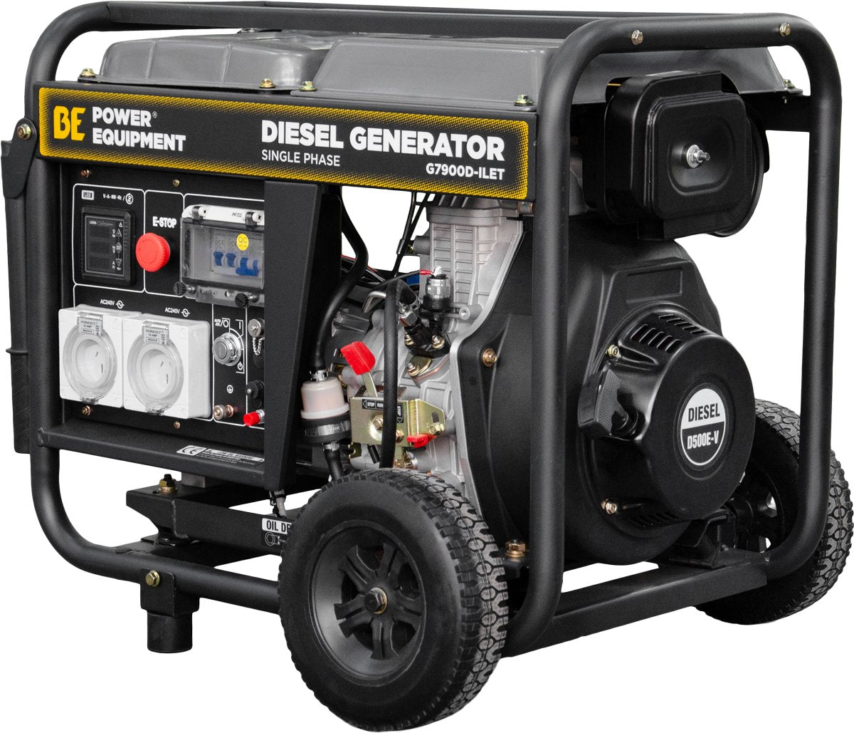 BE 7.9kVA Diesel Generator - Single Phase Open Frame with RCD | G7900D-ILET