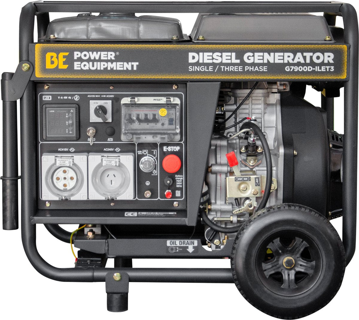 BE 7.9kVA Diesel Generator - 3-Phase Single Phase Open Frame with RCD | G7900D-ILET3