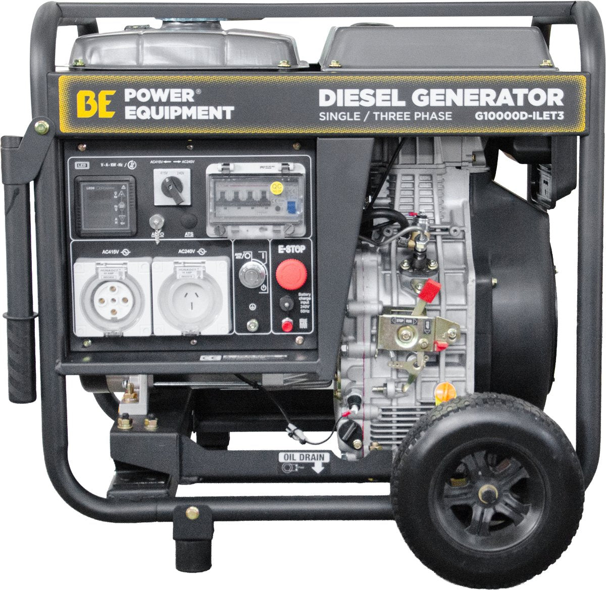 BE 10kVA Diesel Generator - 3-Phase Single Phase Open Frame with RCD | G10000D-ILET3