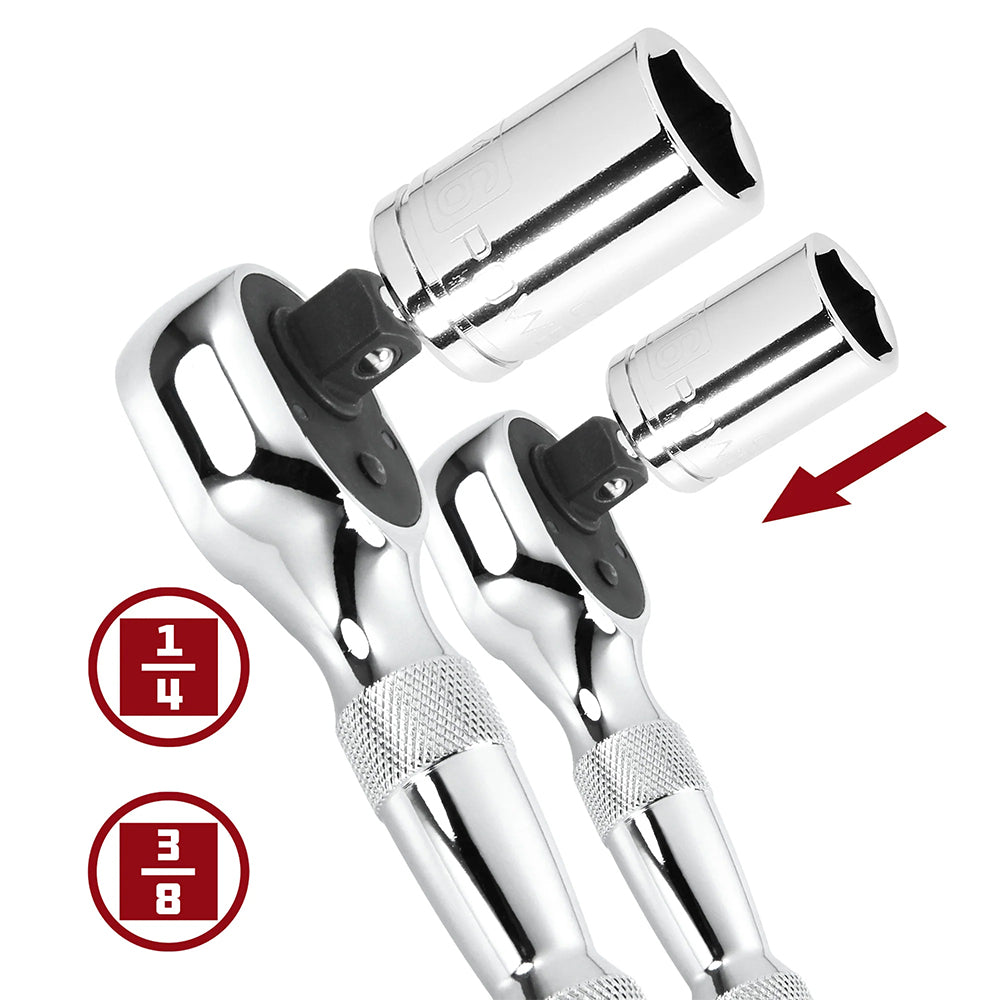 Powerbuilt 2pc 1/4in Dr & 3/8in Dr Stubby Ratchet Set