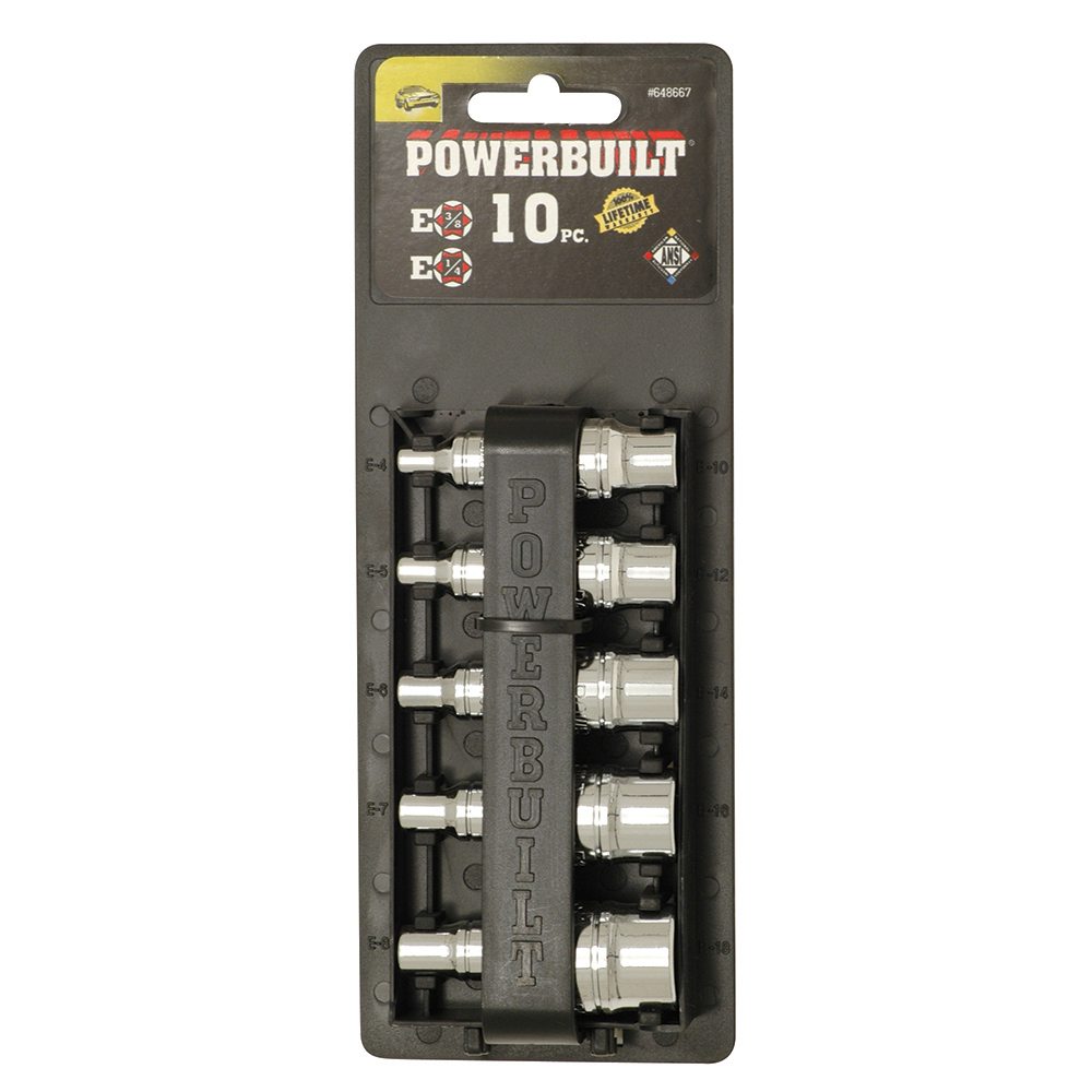 Powerbuilt 1/4” Dr, 3/8” Dr 10pc Female Torx Socket Set
