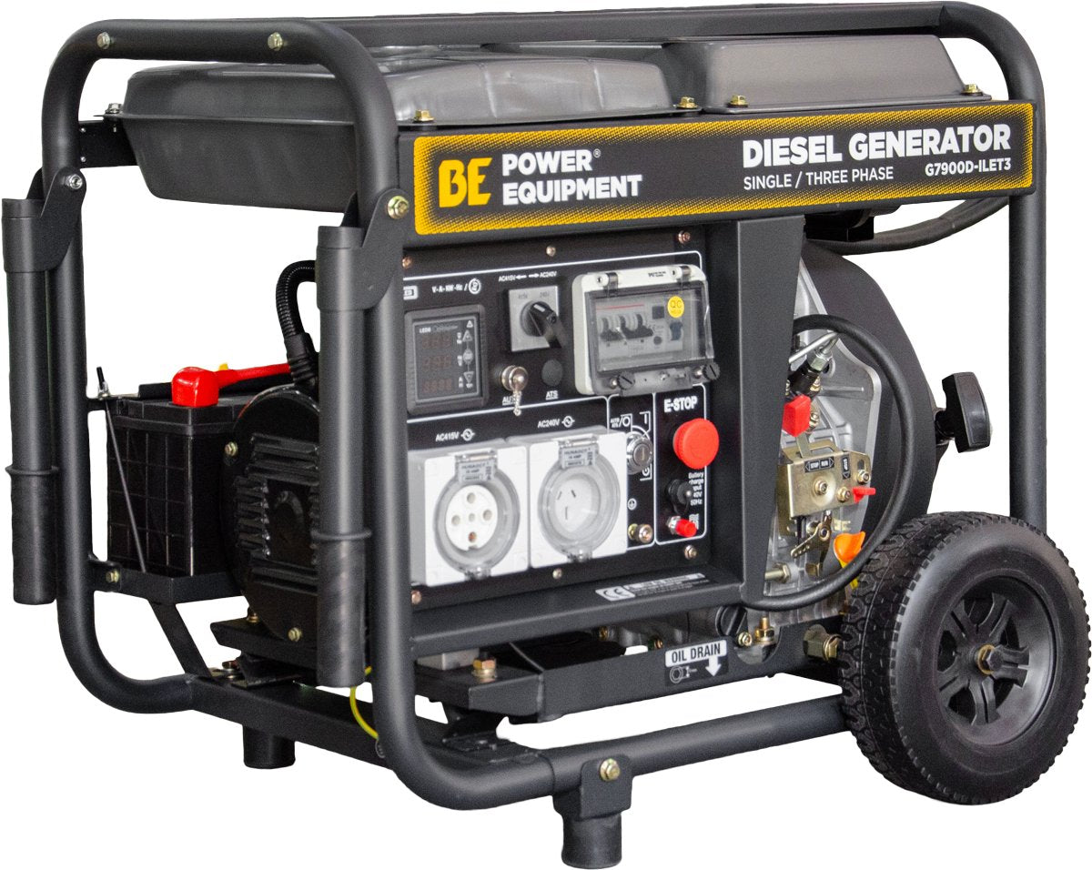 BE 7.9kVA Diesel Generator - 3-Phase Single Phase Open Frame with RCD | G7900D-ILET3