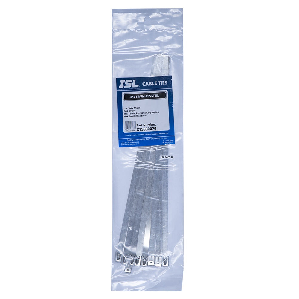 ISL 300 x 7.9mm 316 Stainless Cable Tie - 10pk