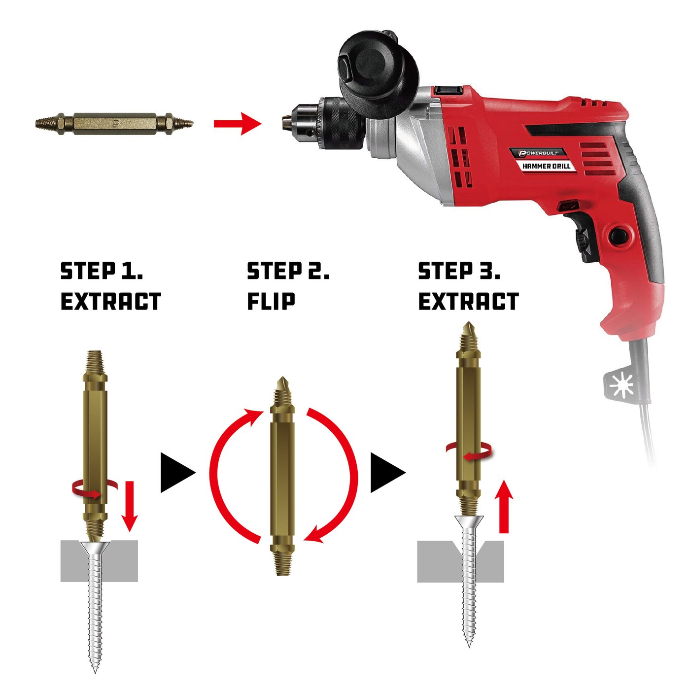 Powerbuilt 3pc Bolt Remover & Damaged Screw Extractor