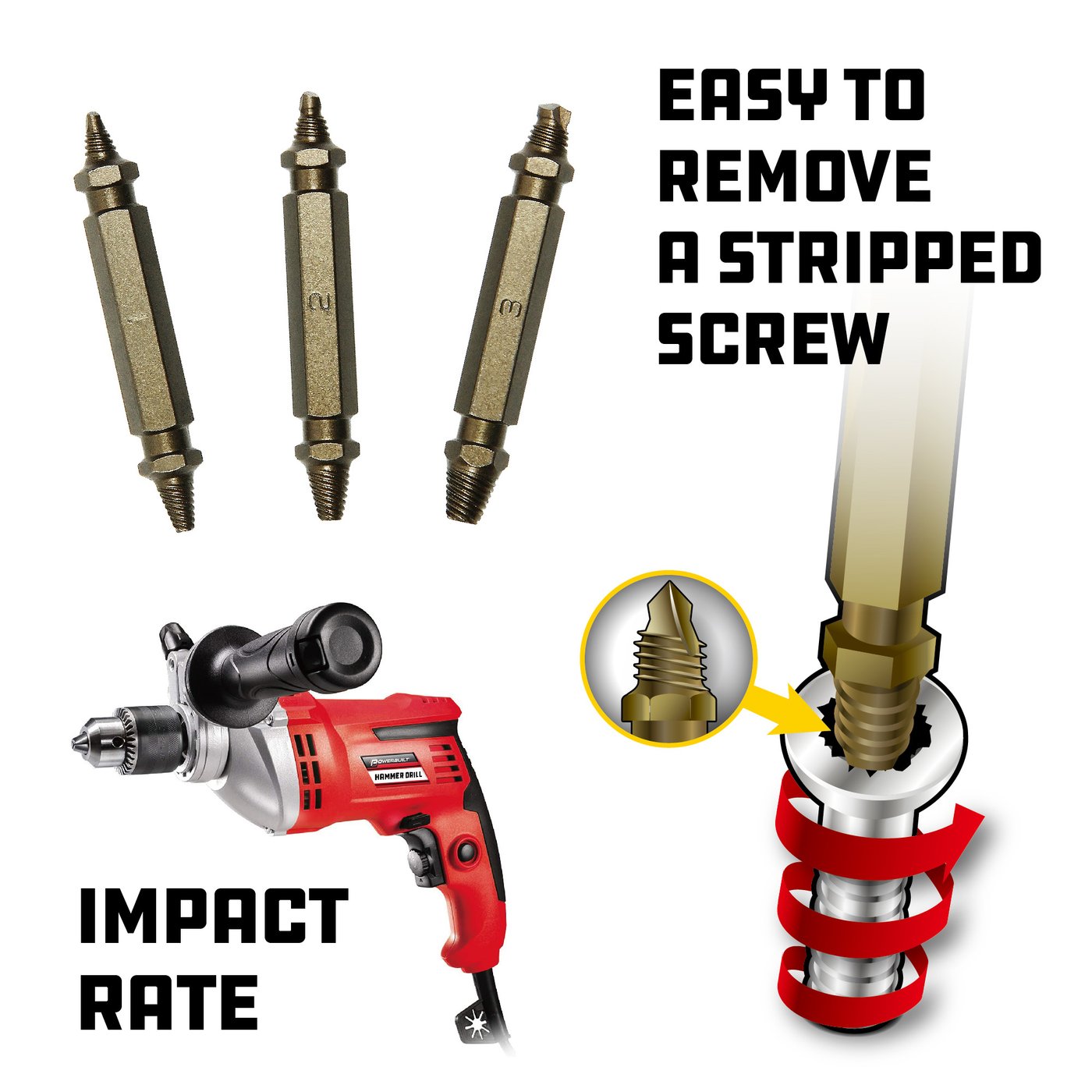 Powerbuilt 3pc Bolt Remover & Damaged Screw Extractor