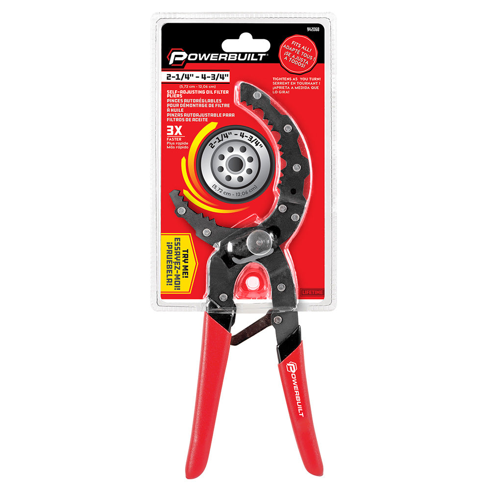 Powerbuilt Self-Adjusting Oil Filter Plier (58mm to 120mm Ø)