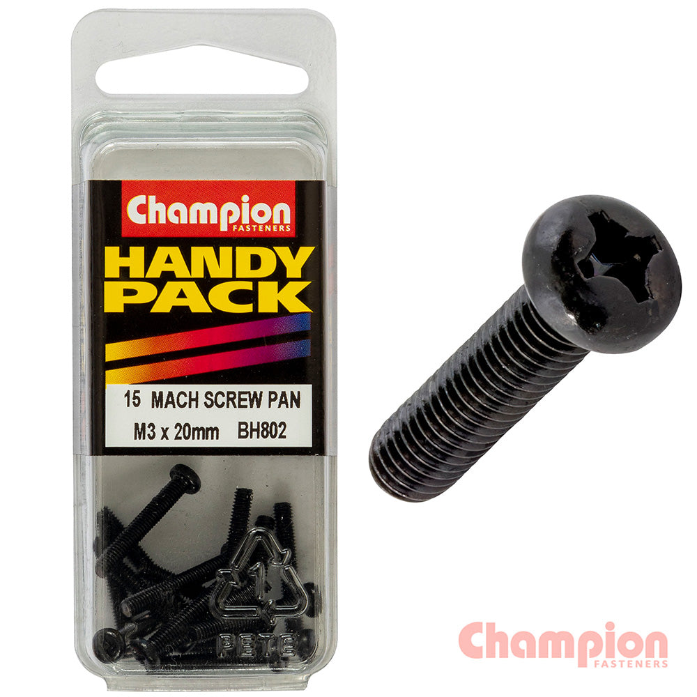 Champion Black Machine Screws - M3 x 20mm