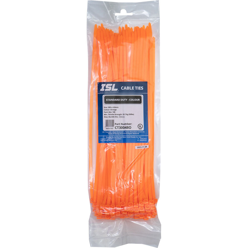 ISL 300 X 4 8mm Nylon Cable Tie Orange 100pk isl-300-x-4-8mm-nylon-cable-tie-orange-100pk