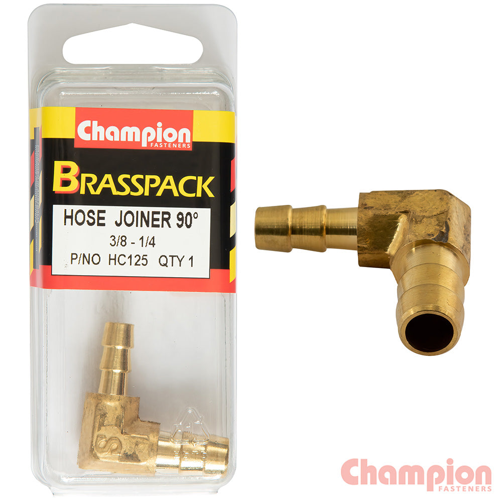 Champion Hose Joiner 90 deg Barb Elbow Reducer Brass 3/8-1/4