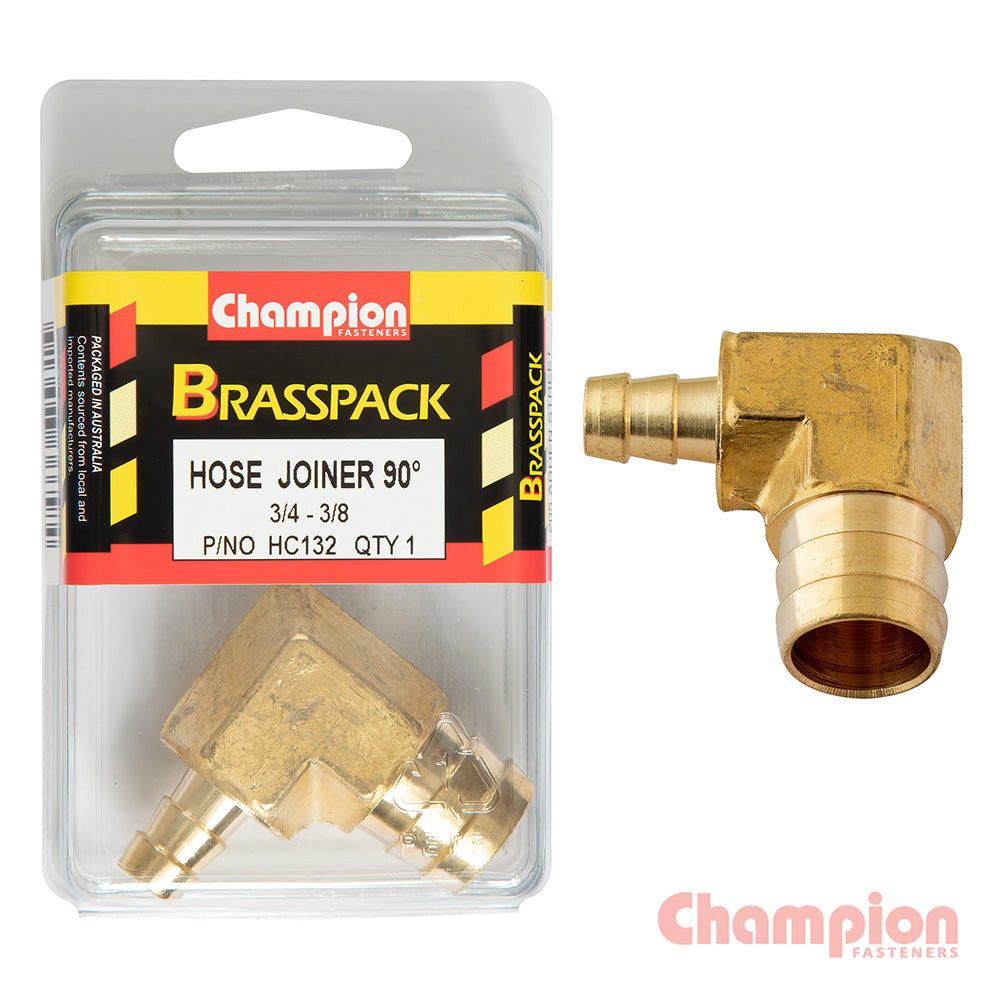 Champion Hose Joiner 90 deg Barb Elbow Reducer Brass 3/4-3/8