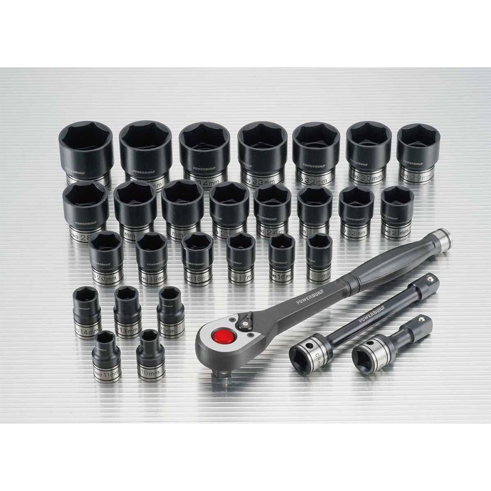 Powerbuilt 1/2” Dr 30pc 6pt Metric Standard Dual Impact Socket Sets