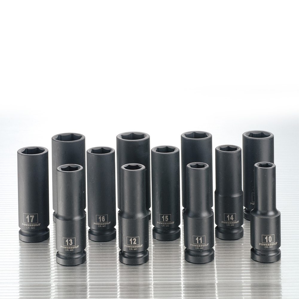 Powerbuilt 1/2” Dr 12pc 6pt Metric Deep Impact Socket Set