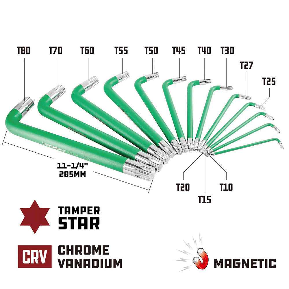 Powerbuilt 13pc Jumbo Long Magnetic Star/Torx Key Wrench Set