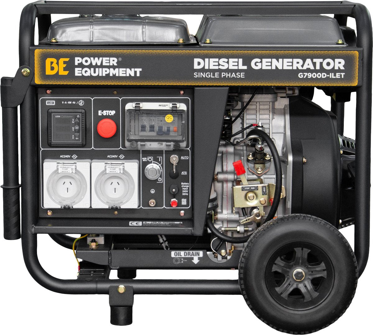 BE 7.9kVA Diesel Generator - Single Phase Open Frame with RCD | G7900D-ILET