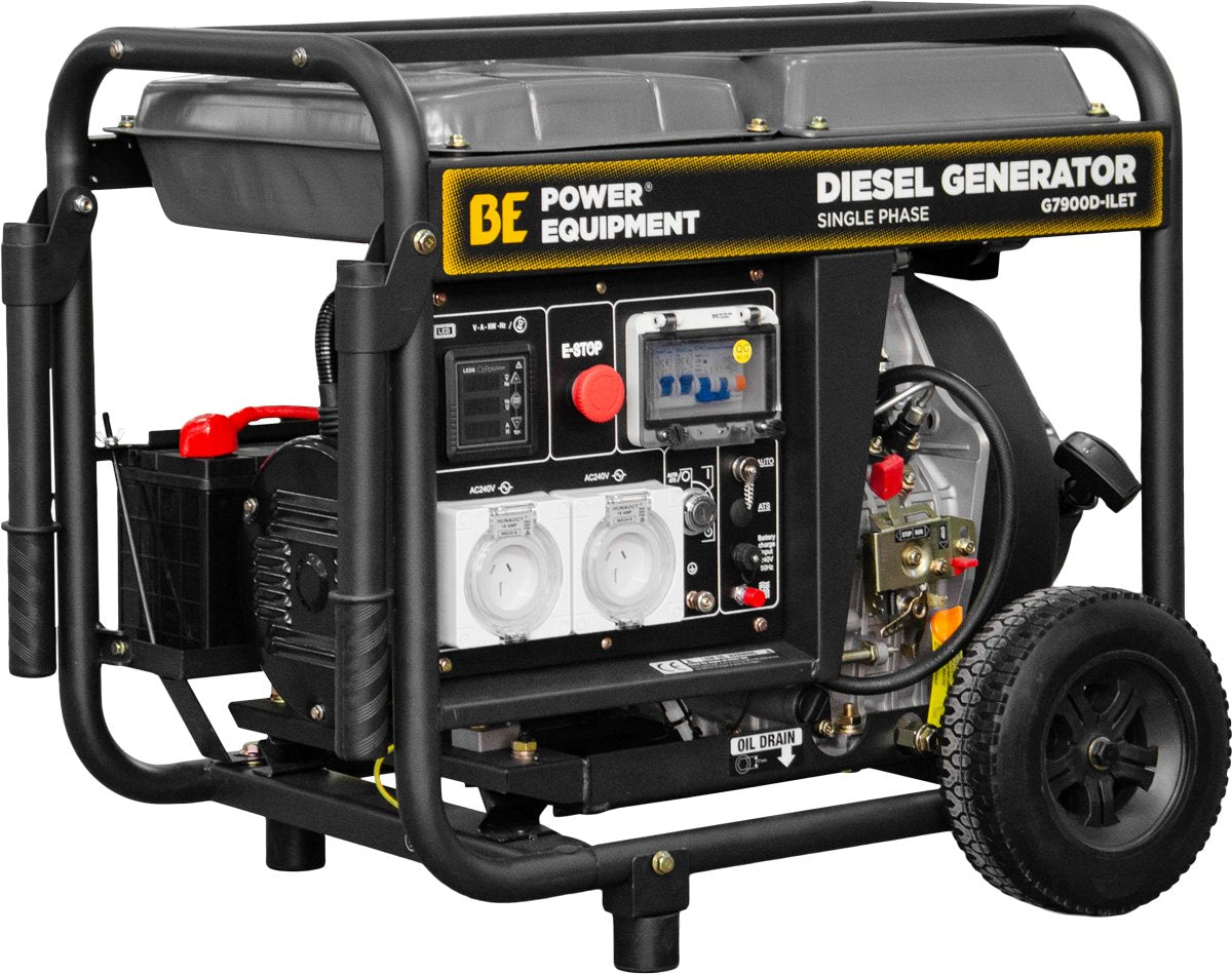 BE 7.9kVA Diesel Generator - Single Phase Open Frame with RCD | G7900D-ILET