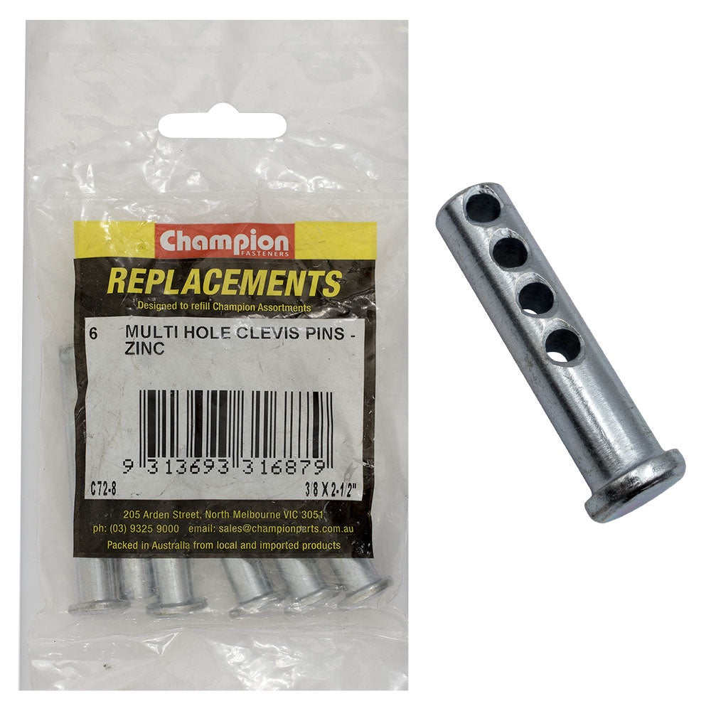 Champion 3/8 X 2-1/2in Multi Hole Clevis Pin 6pk