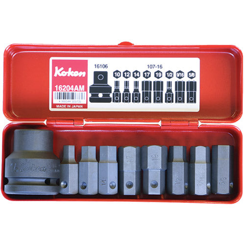 Koken 3/4" Dr Impact Hex Bit Socket Set - 9pc Impact Bit Holder, 1/2"-5/8" & 10-19mm Impact Hex Bits-Sockets & Accessories-Tool Factory