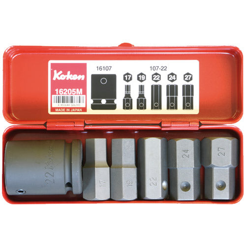 Koken 3/4" Dr Impact Hex Bit Socket Set - 6pc Impact Bit Holder, 17-27mm Impact Hex Bits-Sockets & Accessories-Tool Factory