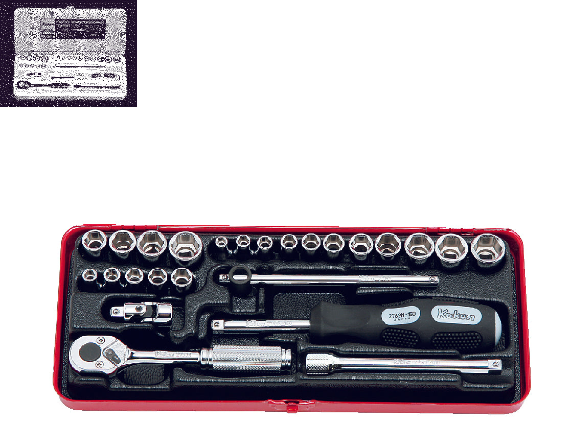 Koken 2201AM Socket Set 12pt 25pc 1/4"Dr 3/16-1/2" & 4-13mm