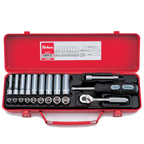 Koken 1/4" Dr Std & Deep Socket Set - 21pc 5.5-13mm Deep & Standard-Sockets & Accessories-Tool Factory