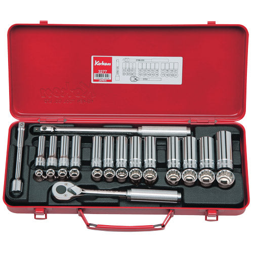 Koken 3/8" Dr Standard & Deep Socket Set - 29pc 8-21mm Standard & Deep-Sockets & Accessories-Tool Factory
