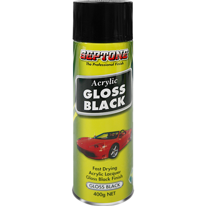 Septone Acrylic Gloss Black Aerosol 400G-Paint Products-Tool Factory