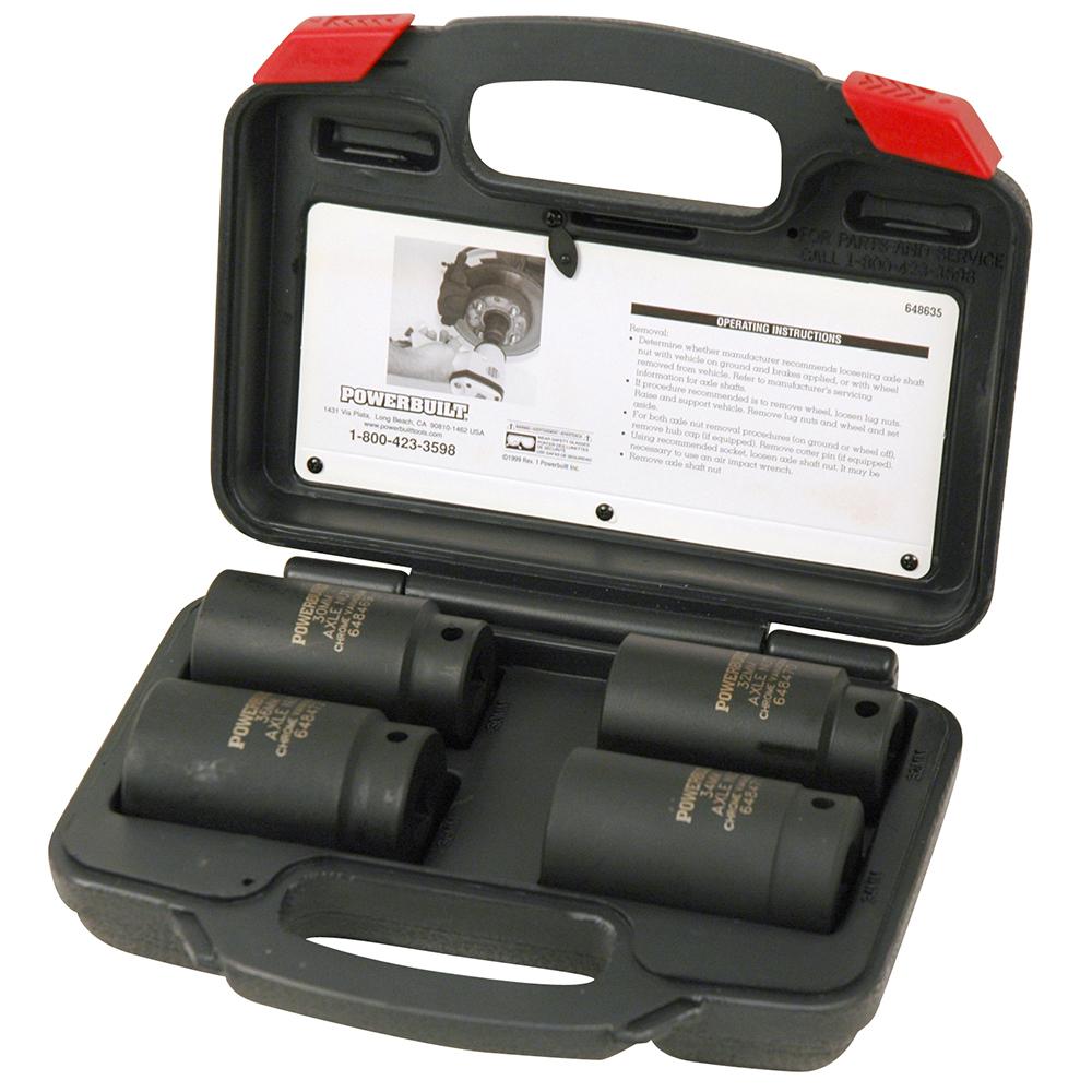 Powerbuilt 1/2” Dr 4pc 6pt Axle Nut Socket Set