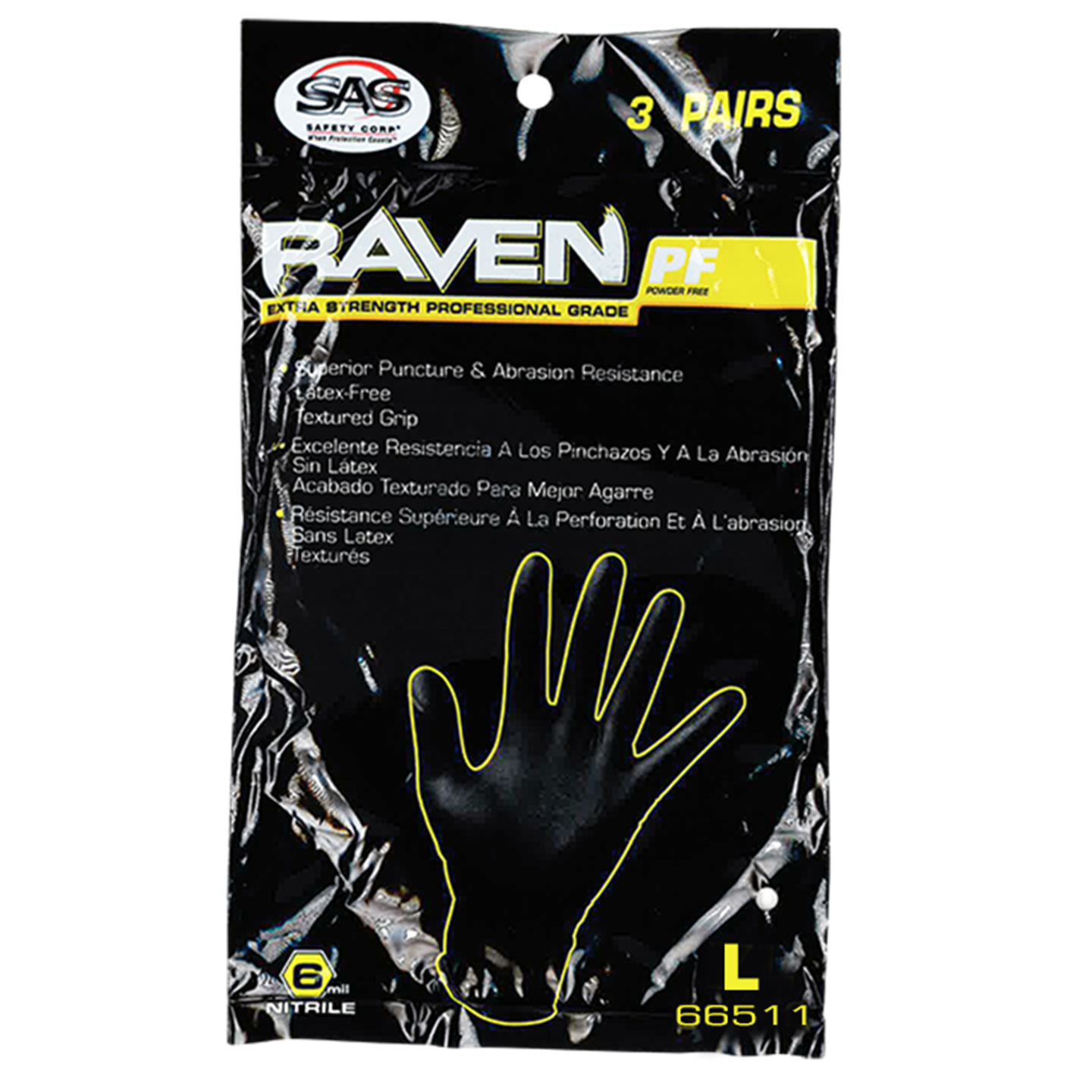 Sas Raven Blk Pf Nitrile Large (3 Pack)-Gloves-Tool Factory