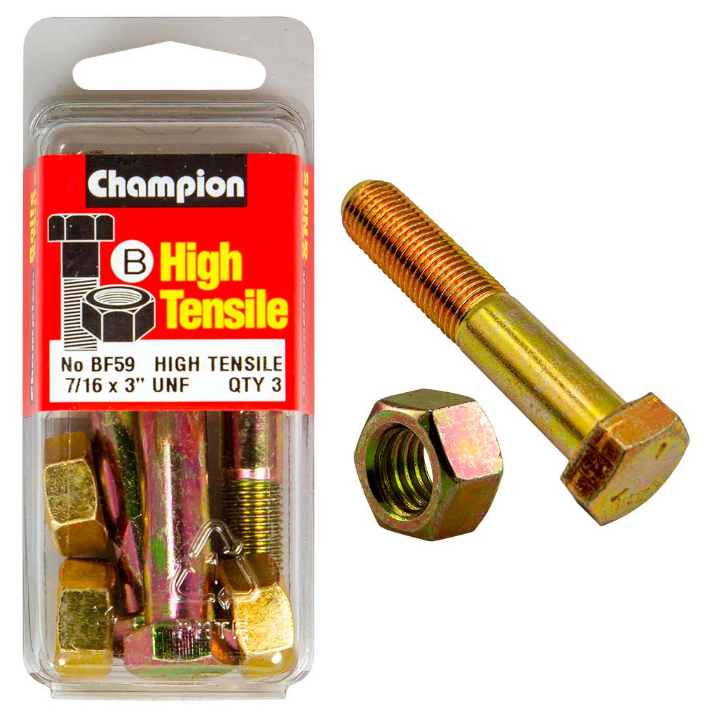 Champion 3in x 7/16in Bolt And Nut (B) - GR5