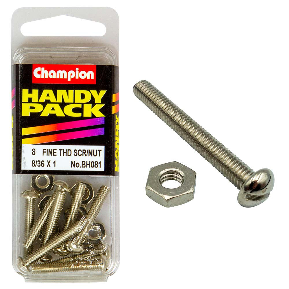 Champion 8/36in x 1in Fine Set Screw & Nut