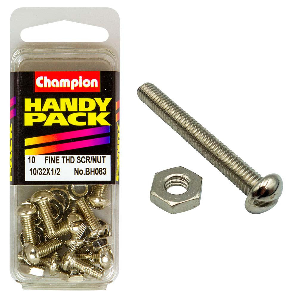 Champion 10/32in x 1/2in Fine Set Screw & Nut