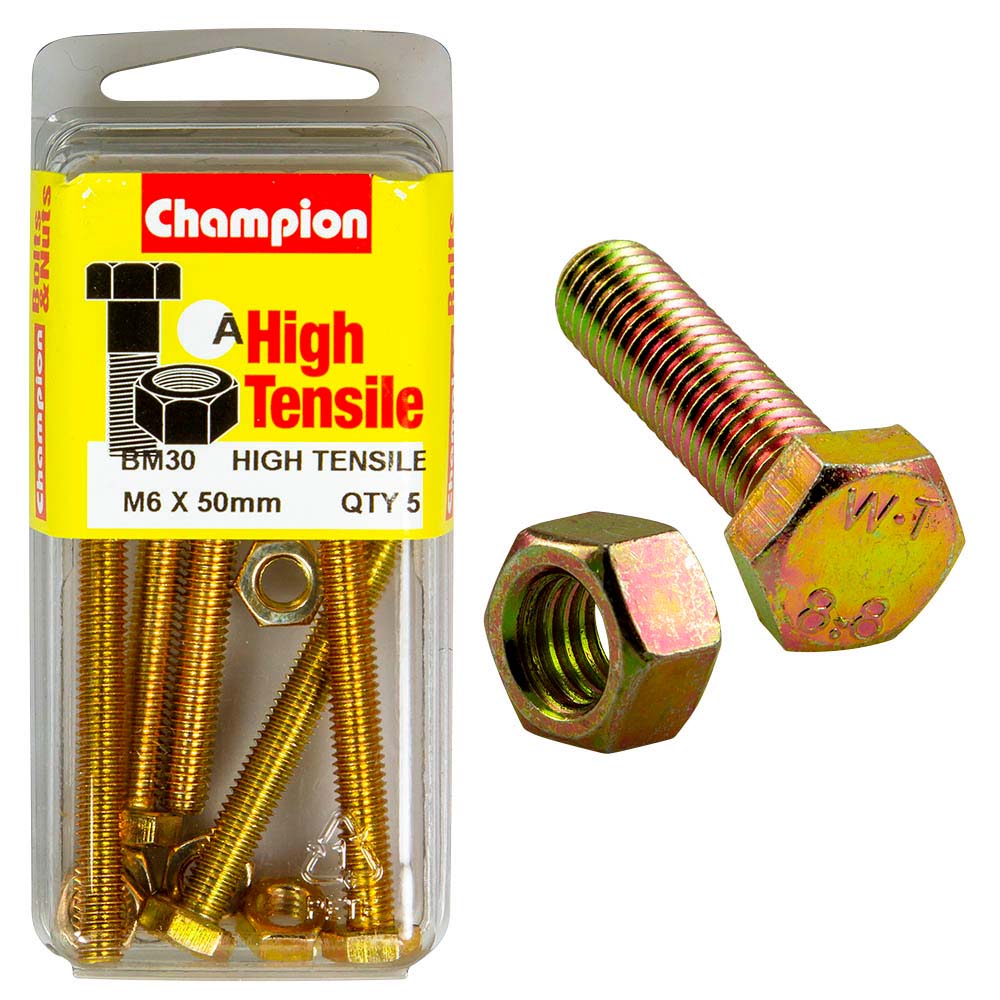 Champion M6 x 50 Set Screw & Nut (A) - GR8.8