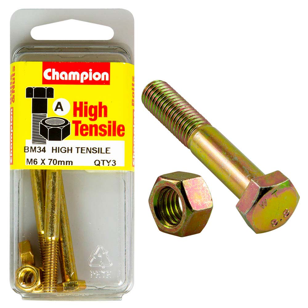 Champion M6 x 70 Bolt & Nut (A) - GR8.8