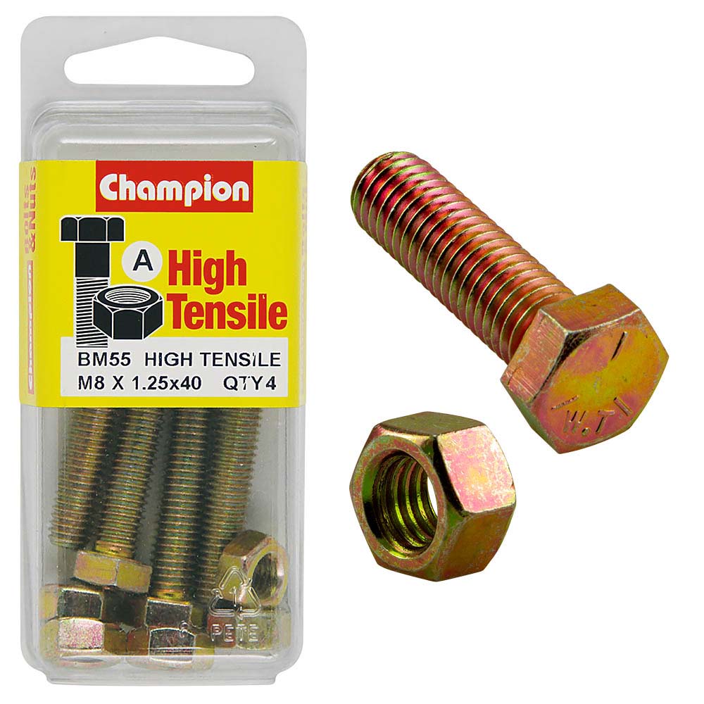 Champion M8 x 40 Set Screw & Nut (A) - GR8.8