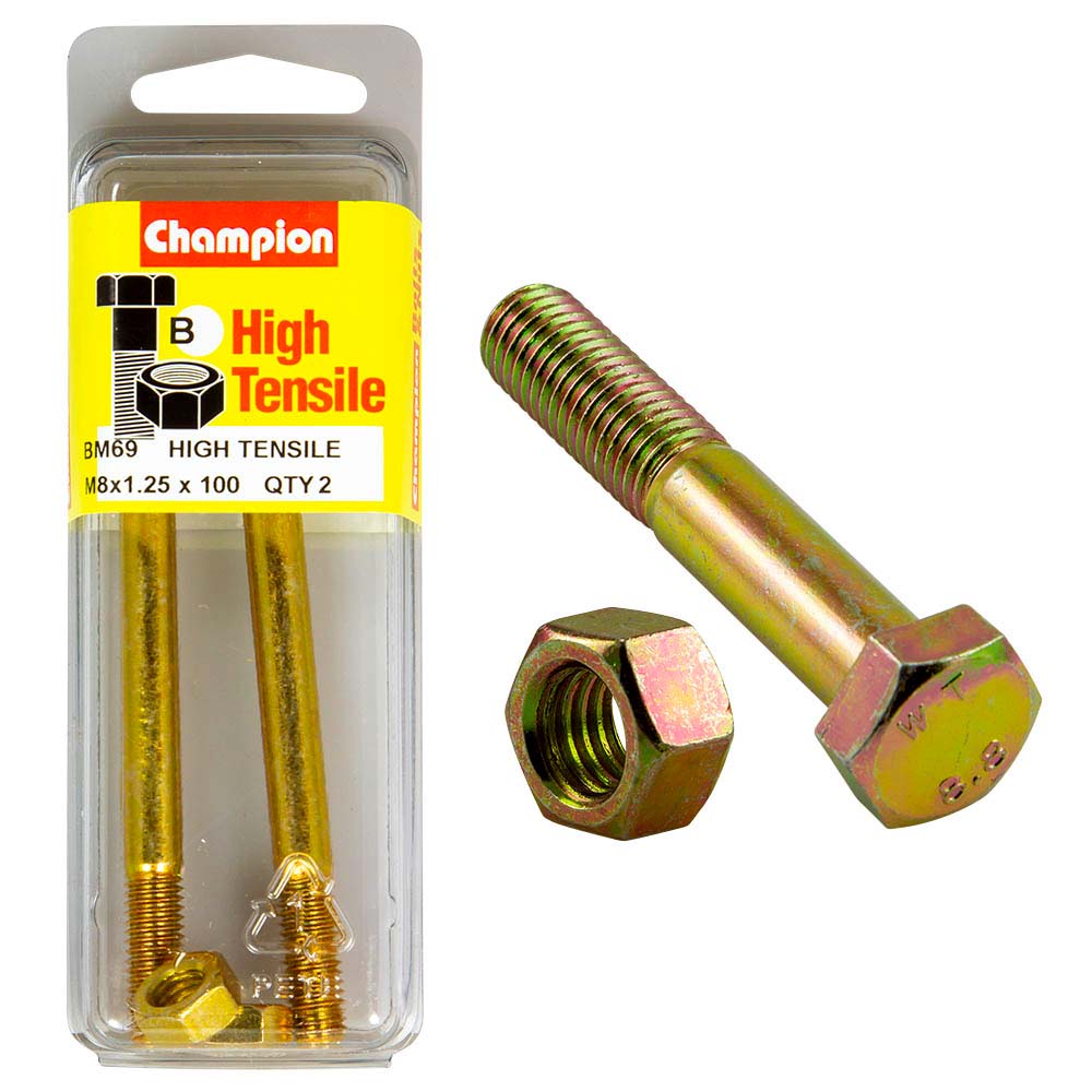 Champion M8 x 100 Bolt & Nut (B) - GR8.8
