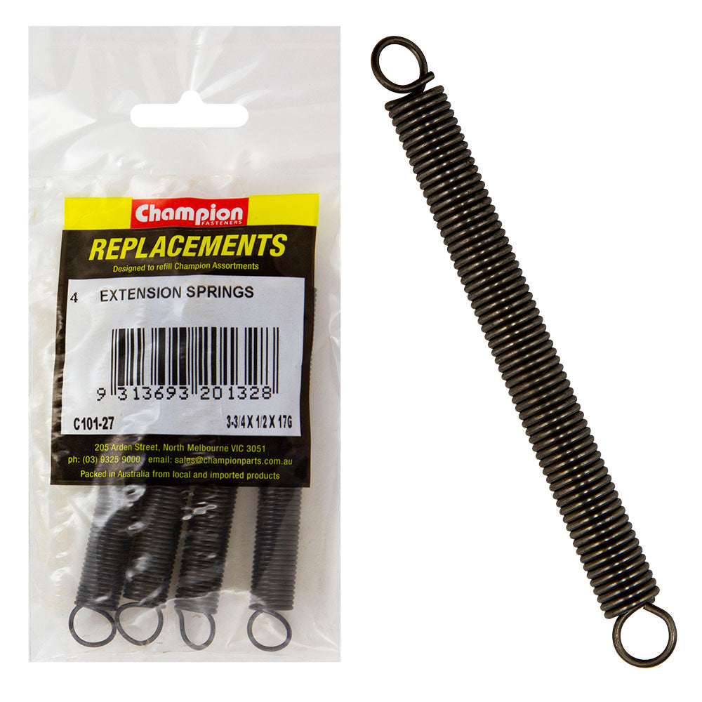 Champion 3-3/4 (L) x 1/2in (O.D) x 17G Extension Spring -4pk