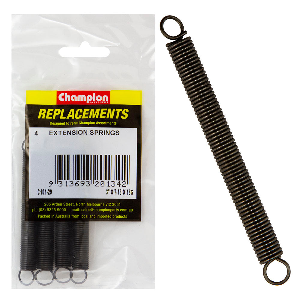 Champion 3in (L) x 7/16in (O.D.) x 18G Extension Spring -4pk