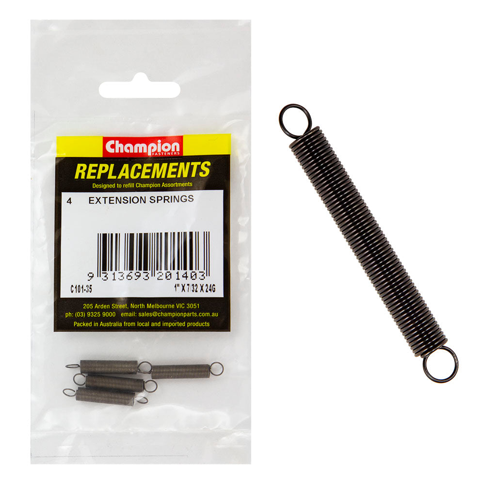 Champion 1in (L) x 7/32in (O.D.) x 24G Extension Spring -4pk