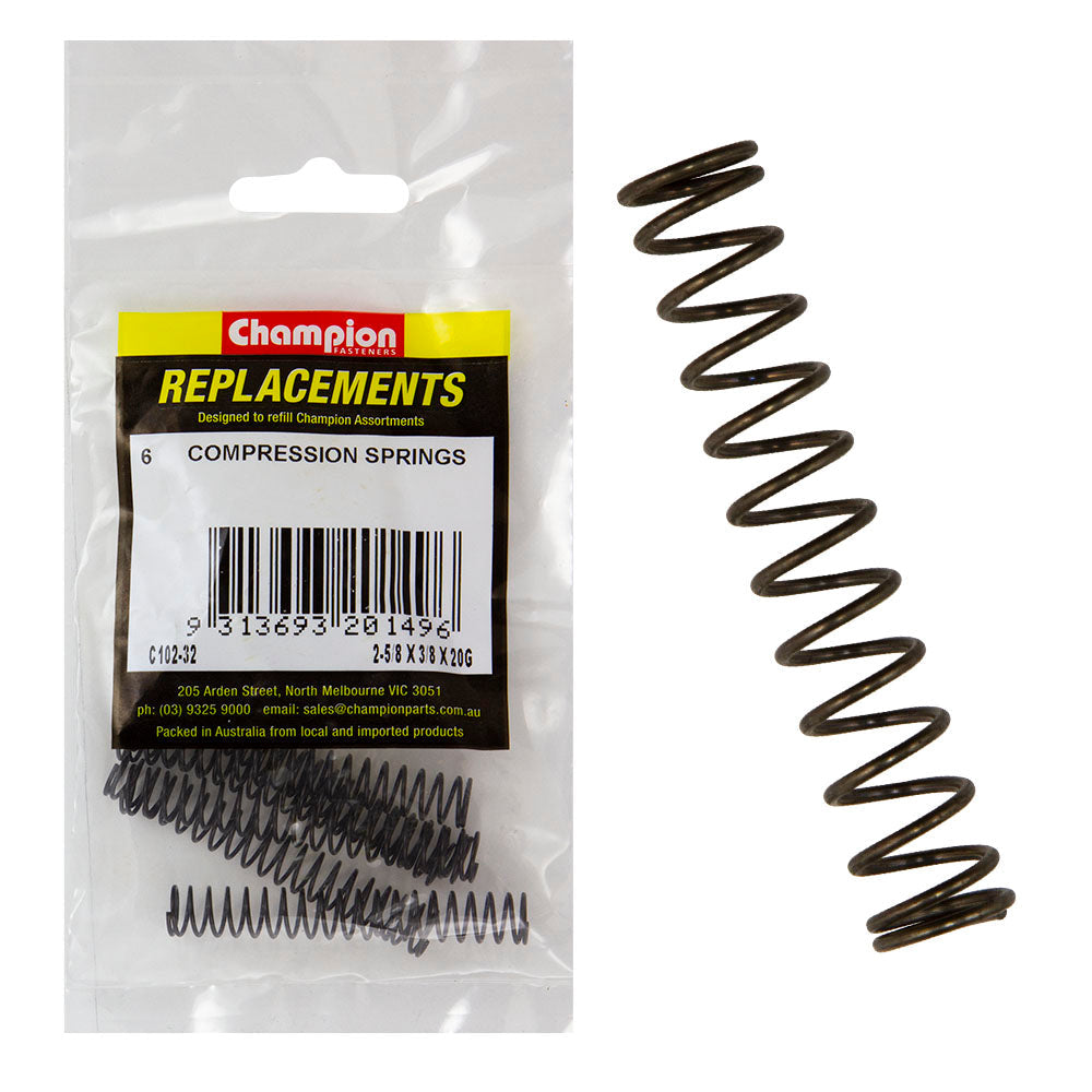 Champion 2-5/8(L) x 3/8in (O.D) x 20G Compression Spring-6pk