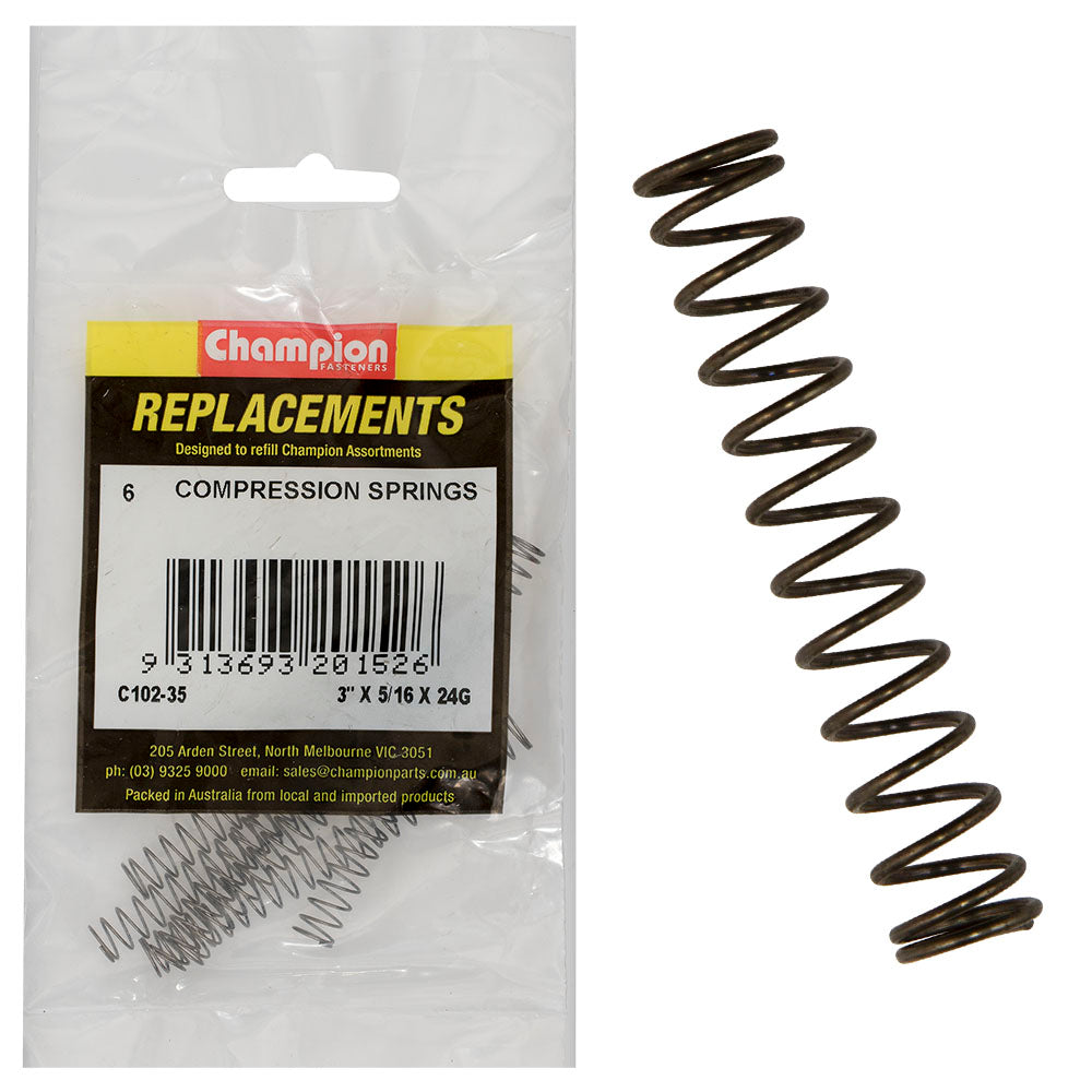 Champion 3in(L) x 5/16in (O.D) x 24G Compression Spring-6pk