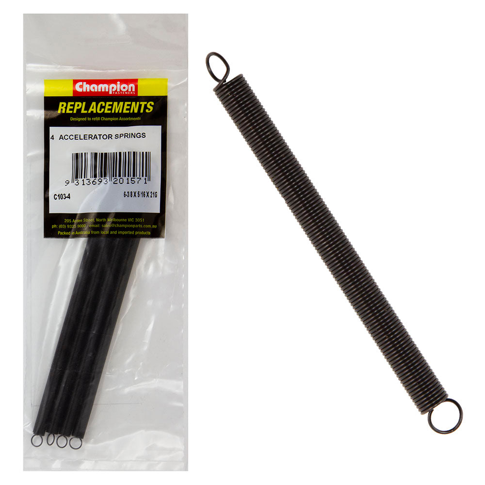 Champion 6-3/8(L) x 5/16in (O.D) x21G Accelerator Spring-4pk
