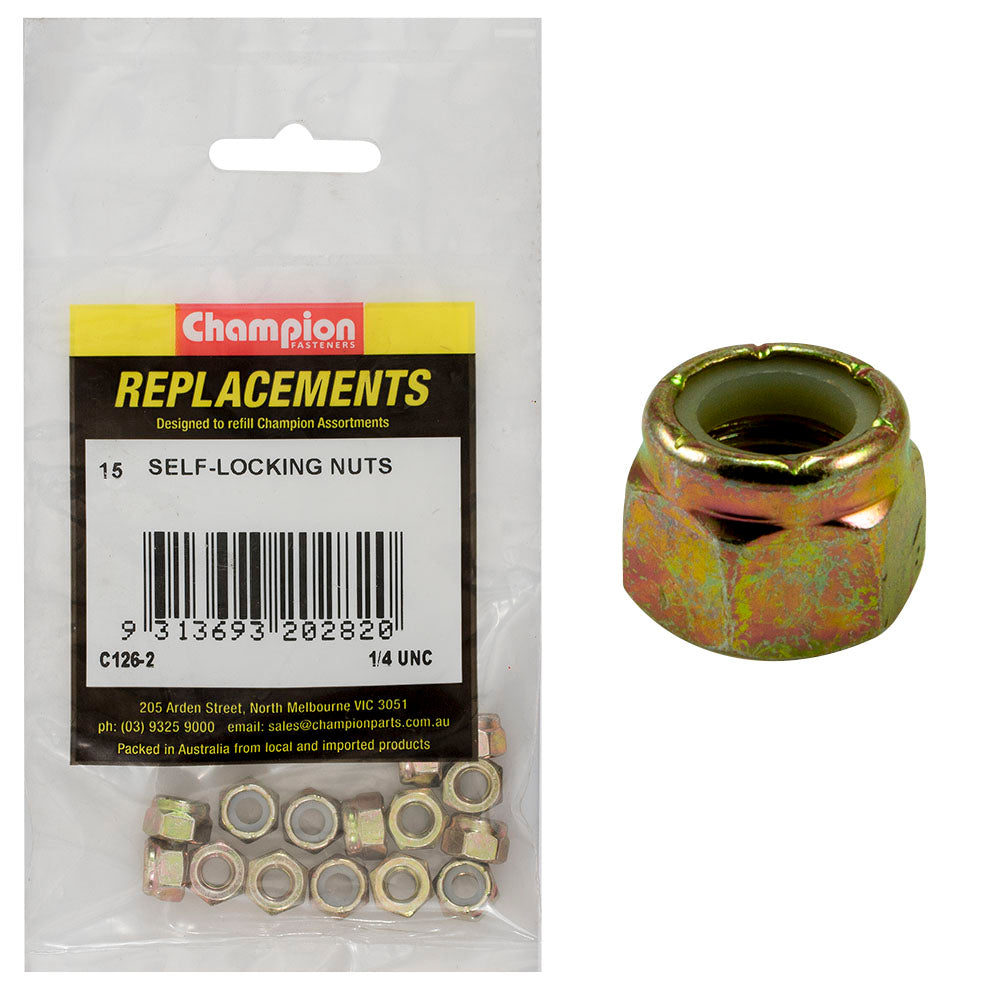 Champion 1/4in UNC Nylon insert Self-Locking Nut -15pk