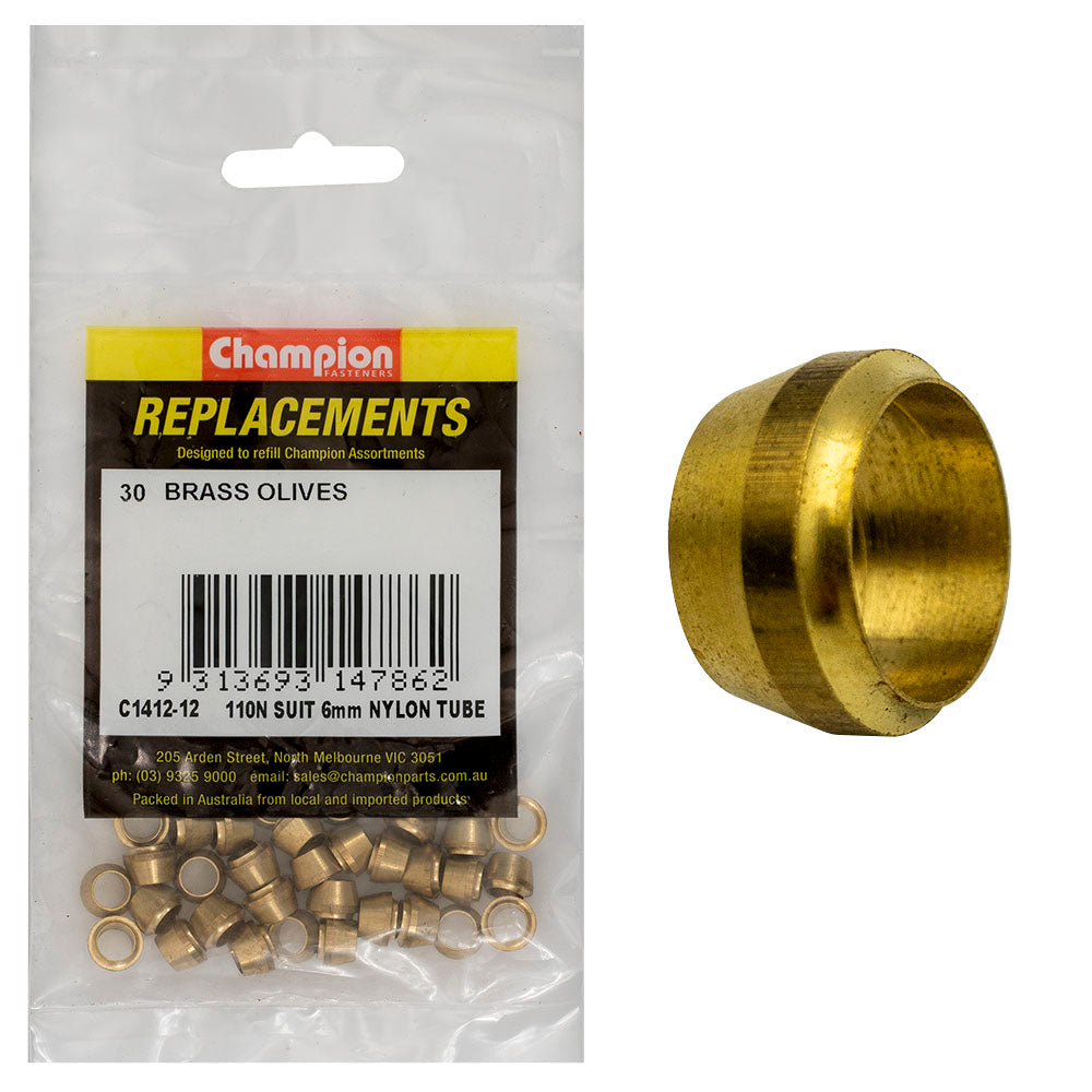 Champion 6mm Brass Compression Type Olive -30pk