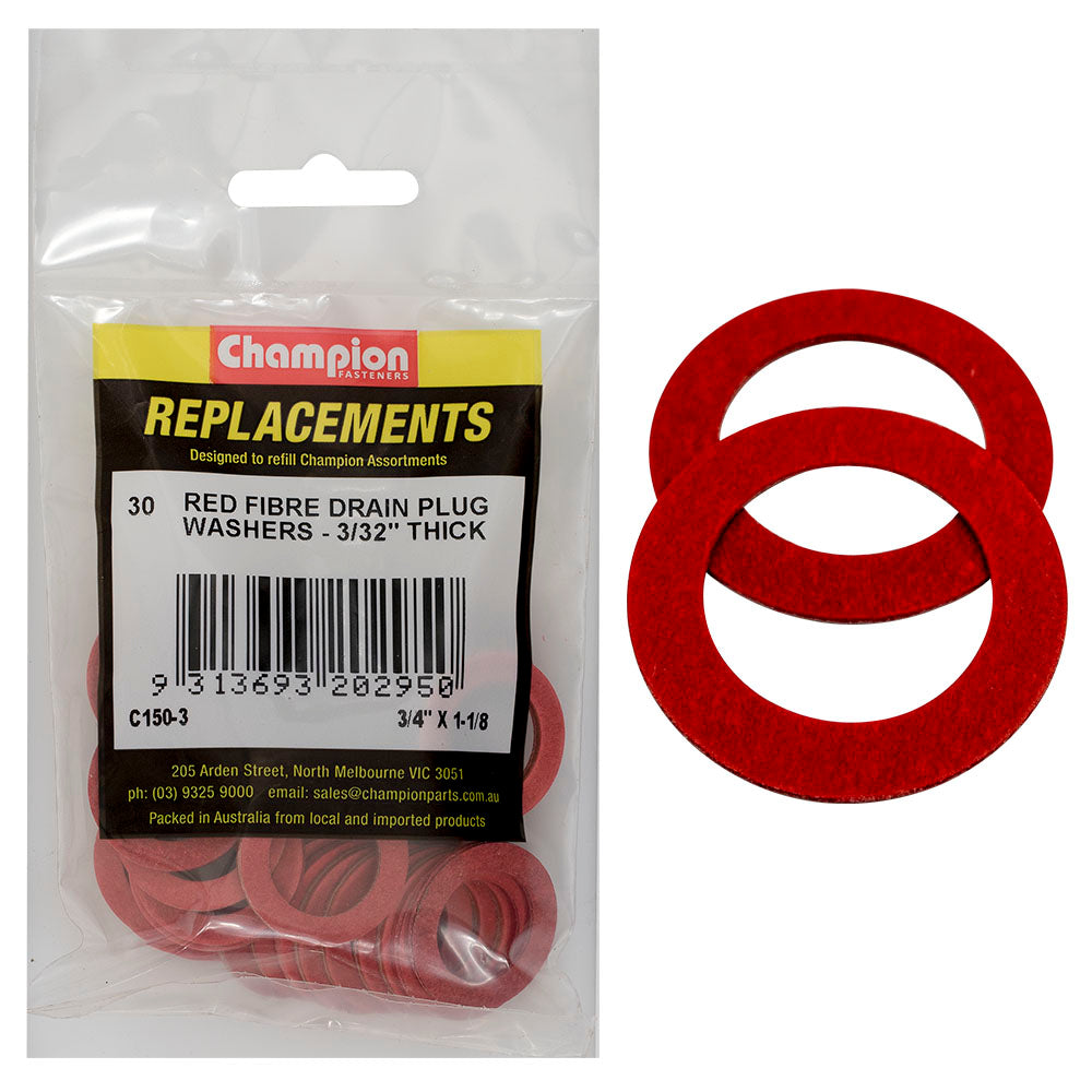 Champion 3/4 x1-1/8x3/32in Red Fibre (Sump Plug) Washer-30pk