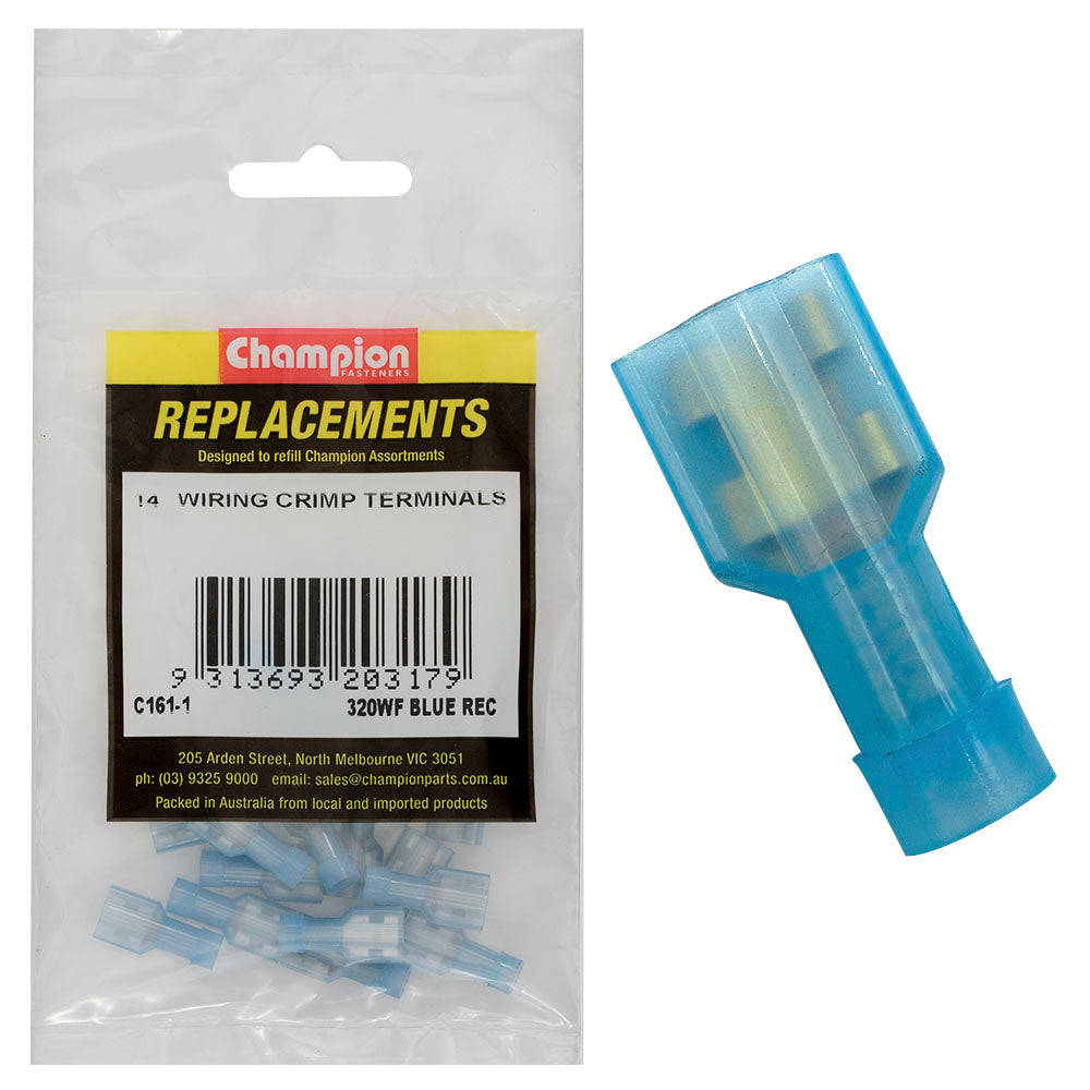 Champion Blue Female insulated Push-On Spade Terminal -14pk