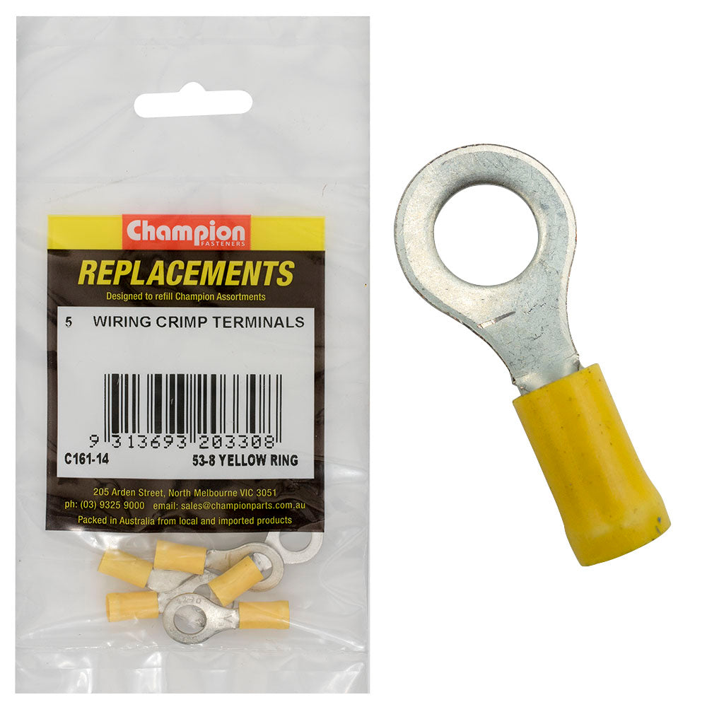 Champion 5/16in / 8mm Yellow Ring Terminal -5pk