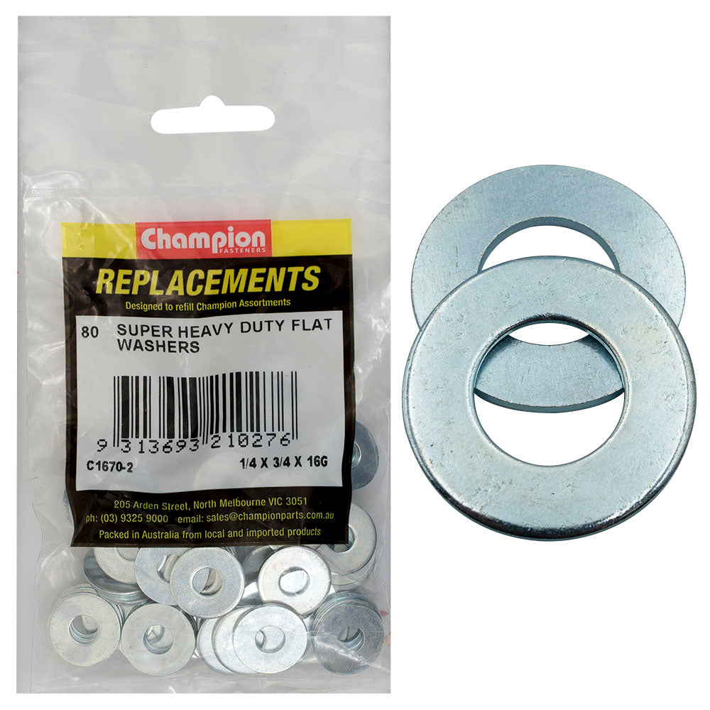 Champion 1/4in x 3/4in x 16G Super H/Duty Flat Steel Washer